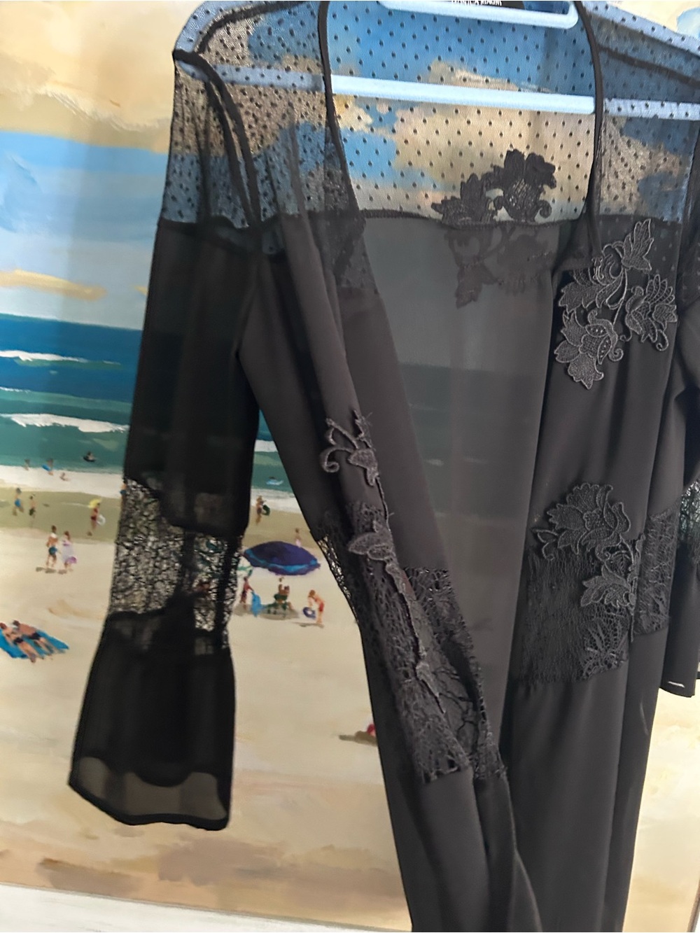 Euro Italian 2 Piece SET black Lace Sheer Beautiful - Picture 6 of 8